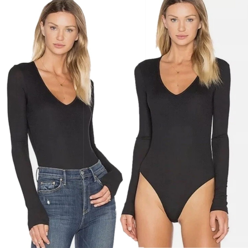 ATM Micro Modal Rib Deep V Bodysuit Black S